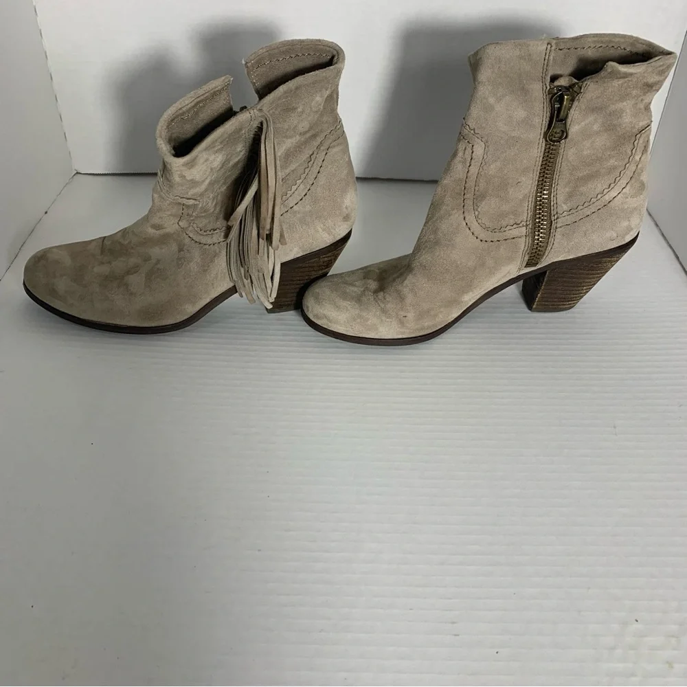 Sam Edelman Fringe Suede Ankle Boots - Taupe Size 8.5